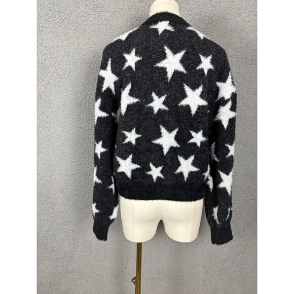 Madden Girl Juniors' Star Print Novelty Eyelash Button-Front Sweater Black M NWT - Picture 5 of 8